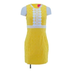 Yellow Eyelet Midi Dress