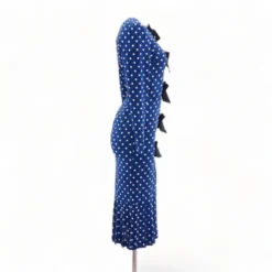 Blue Polka Dot Velvet Trimmed Silk Midi Dress -Swimwear Shore 424562f6 e866 4580 a1a8 2af84a1b0e34