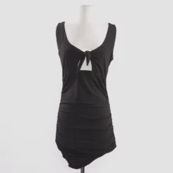 Venus Black Ruched Keyhole Dress