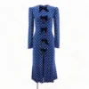 Blue Polka Dot Velvet Trimmed Silk Midi Dress