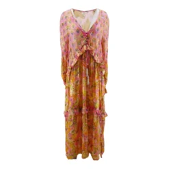 V-Neck Metallic Print Caftan Dress