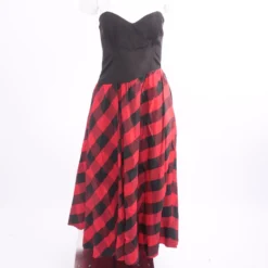 80's Buffalo Plaid Strapless Midi Dress