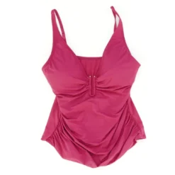 Plunging Ruched Tankini Top In Rouge - Size 6, 12