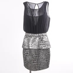 Vintage Croc-Skin Patterned Peplum Mini Dress