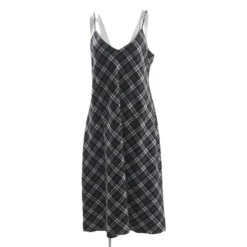 Black Plaid Midi Dress