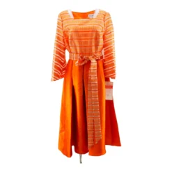 Orange Striped Formal Dress