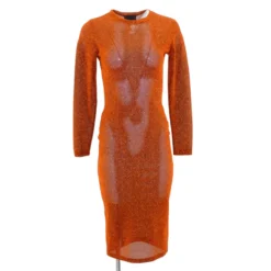 CYNTHIA ROWLEY Orange Solid Midi Dress